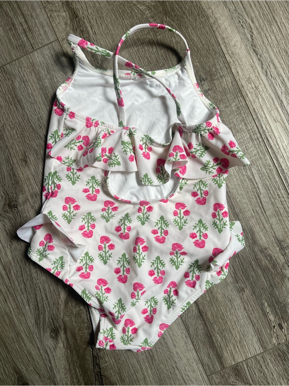 Jessica Simpson Girls White One-Piece Swimsuit with Pink & Green Floral Print 3T
